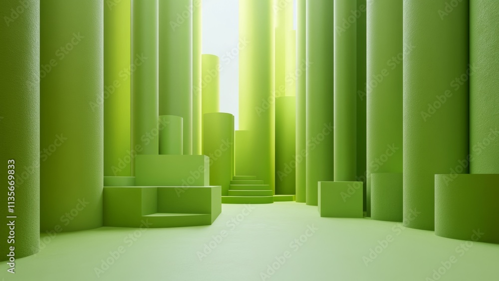 Modern green landscape with geometric shapes and light effects Modern green landscape with geometric shapes and light effects