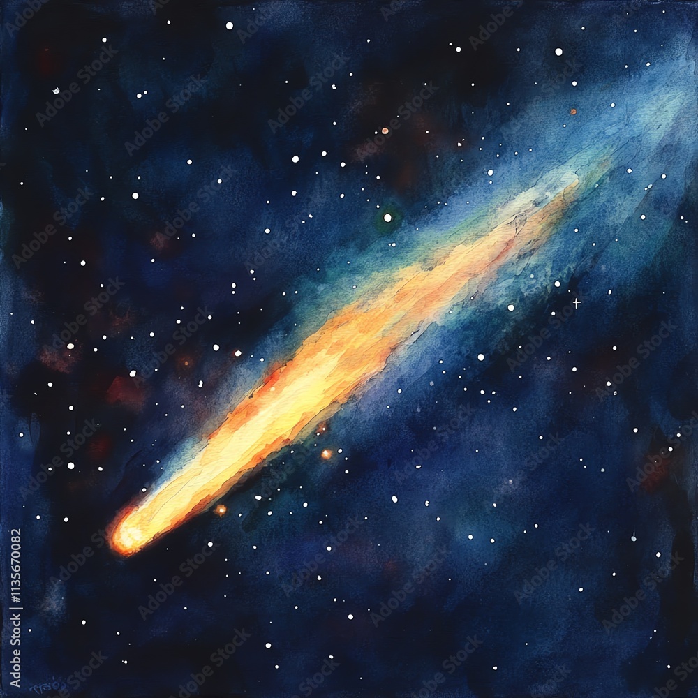 Colorful comet soaring through a starry universe, cosmic beauty. Colorful comet soaring through a starry universe, cosmic beauty.