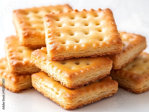 A Stack of Golden Brown Square Crackers photo