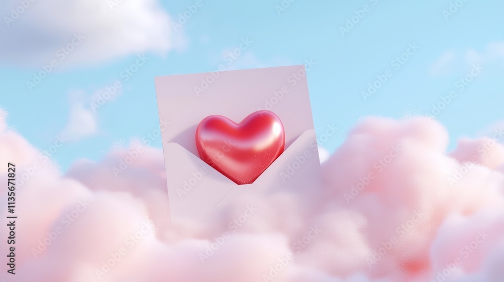 Valentine's Day heart enveloped in fluffy clouds creates a romantic atmosphere for love and affection Valentine's Day heart enveloped in fluffy clouds creates a romantic atmosphere for love and affection