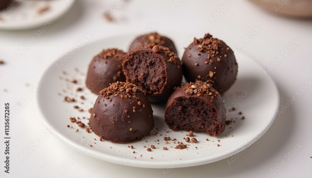 Delicious Brigadeiro on a White Plate with Chocolate Sprinkles Delicious Brigadeiro on a White Plate with Chocolate Sprinkles