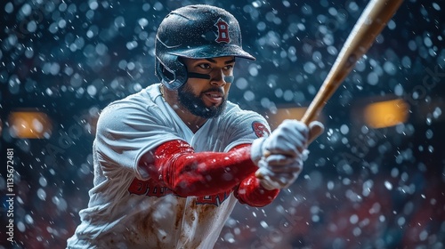 Baseball player hitting home run at outdoor stadium photo