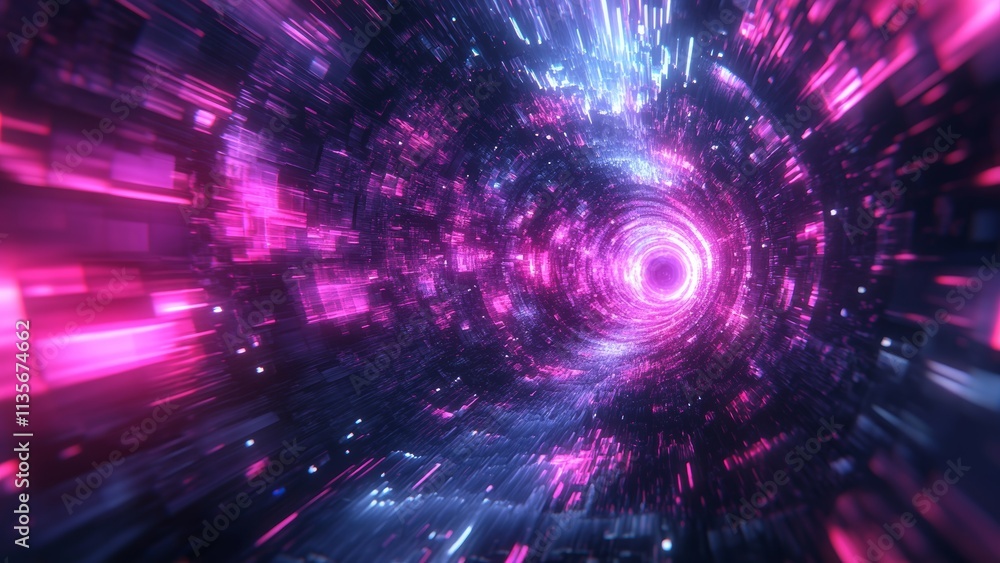 Exploring the depths of a neon tunnel in vibrant colors Exploring the depths of a neon tunnel in vibrant colors