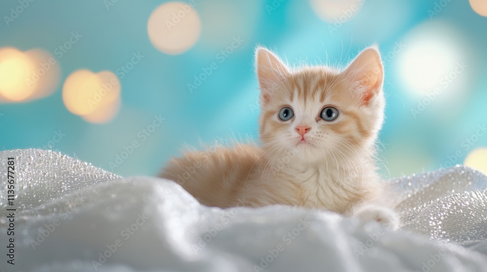 Sweet-hearted kitten surrounded by dreamy lights for a Valentine's Day celebration Sweet-hearted kitten surrounded by dreamy lights for a Valentine's Day celebration