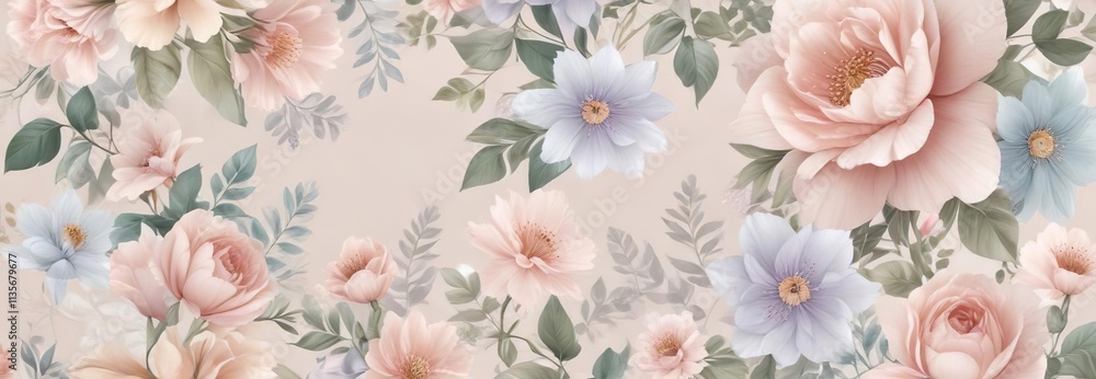 Fototapeta Elegant and delicate floral pattern with pastel hues, wallpaper, pastel
