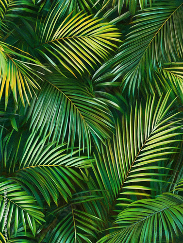 Lush Green Palm Leaves Tropical Foliage Background