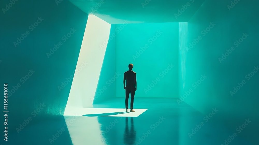 Blue-green gradient studio room, abstract background pattern, walls and floor reflect neon lights, dark tones and feel speed of digital technology connected blue-green background. Blue-green gradient studio room, abstract background pattern, walls and floor reflect neon lights, dark tones and feel speed of digital technology connected blue-green background.