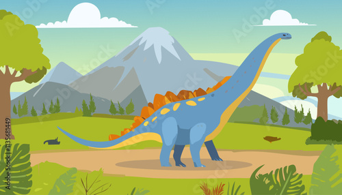 Fototapeta Naklejka Na Ścianę i Meble -  Dinosaur in the forest. Cartoon vector illustration of Dinosaurs.