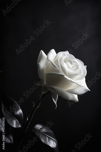 isolated white rose on dark black background photo