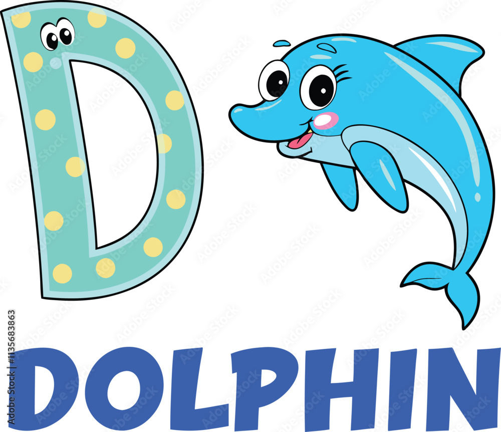 Obraz premium Alphabet D - Dolphin Illustration for Kids | Fun and Educational Preschool Learning Concept
