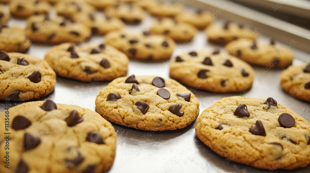 busy production line illustrating the process of baking cookies in a confectionery factory.
busy production line illustrating the process of baking cookies in a confectionery factory.