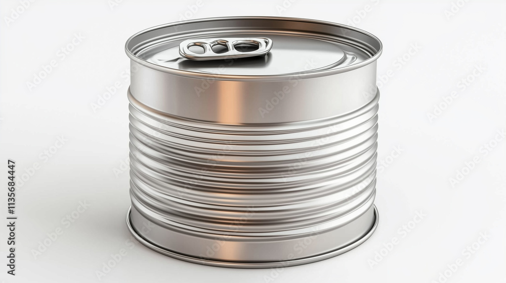 Close-up of blank metallic packaging tin can mock-up Side View isolated on a white background
Close-up of blank metallic packaging tin can mock-up Side View isolated on a white background