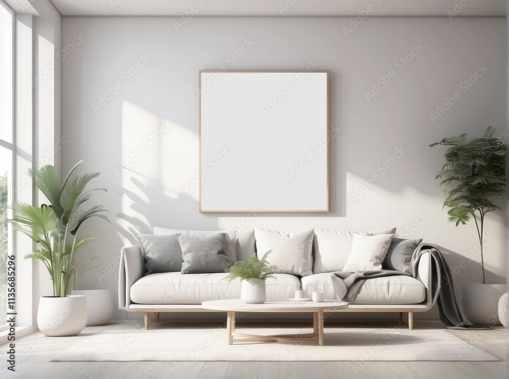 mock up frame in home interior background, white room with minimal decor mock up frame in home interior background, white room with minimal decor
