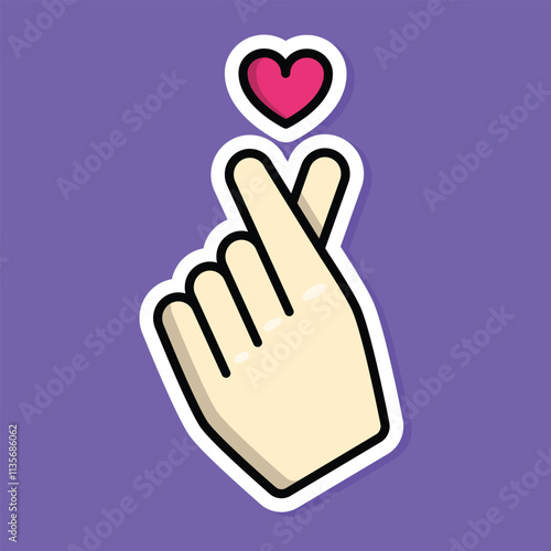 Vector hand sign of love a pink and white sticker that says hand pointing to the right