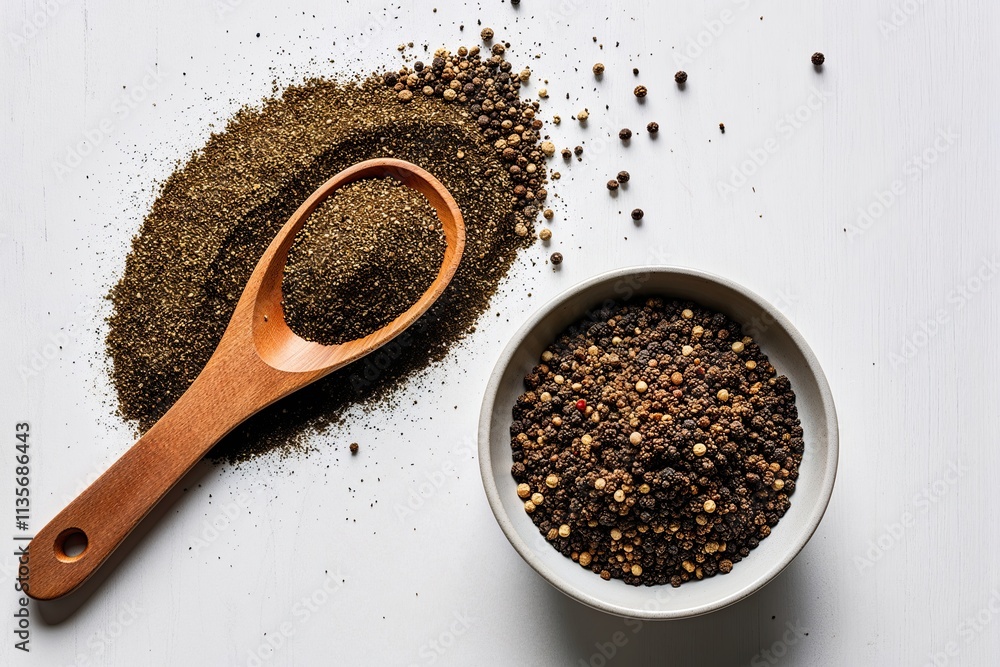 Rustic Ground Black Pepper on White Background with Clipping Path Rustic Ground Black Pepper on White Background with Clipping Path