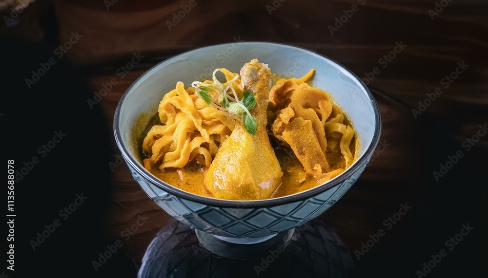 Thai Chicken Curry Noodle Soup: A steaming bowl of aromatic Thai chicken curry noodles, a flavorful and visually appealing dish. Thai Chicken Curry Noodle Soup: A steaming bowl of aromatic Thai chicken curry noodles, a flavorful and visually appealing dish.