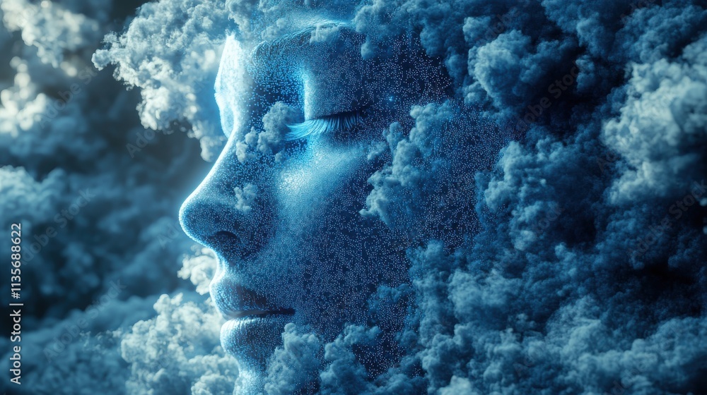 abstract human face 3d render artificial intelligence concep abstract human face 3d render artificial intelligence concep