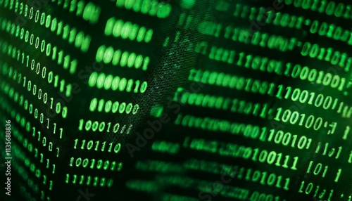 Digital Code Matrix: A mesmerizing close-up of a digital code matrix with green binary code digits, capturing the essence of digital data, technology, and the binary world. 