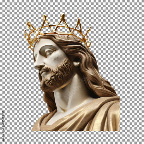 Jesus Christ Statue with Golden Thorn Crown on transparent background, png, psd
