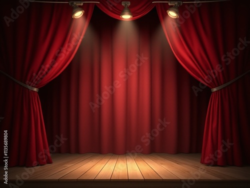 Vintage circus stage with red velvet curtains
