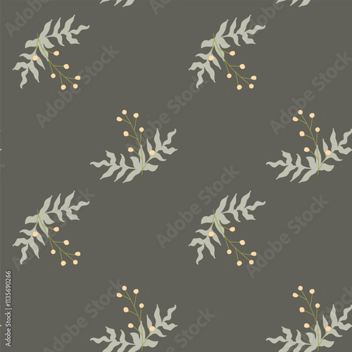 Elegant floral pattern with yellow berries on dark green background.