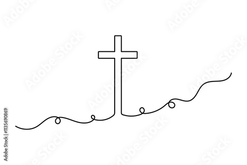 Christian three cross one line drawing of minimalist vector icon with black and white background
