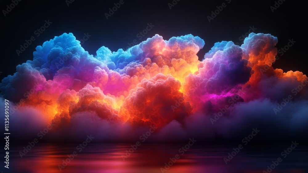 Fototapeta premium Colorful clouds illuminated by reflections on calm water at sunset