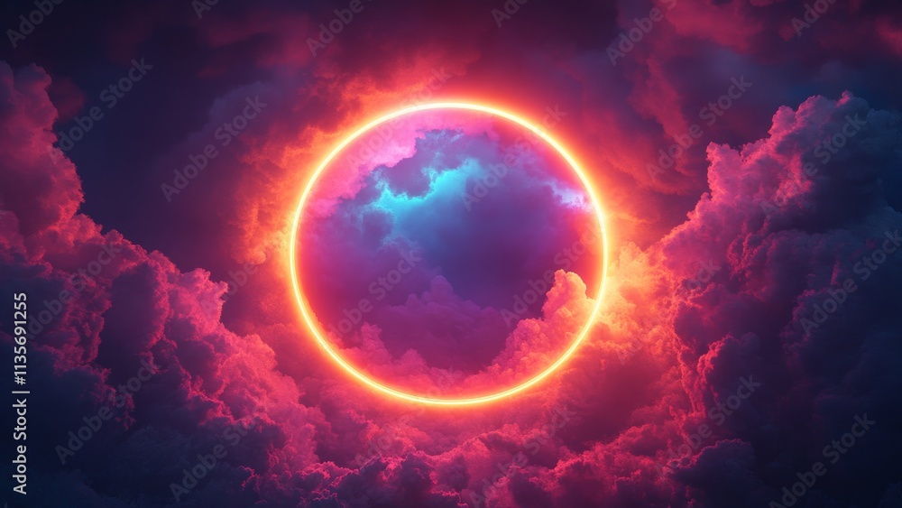 Vibrant sunset with colorful clouds and glowing sun halo Vibrant sunset with colorful clouds and glowing sun halo