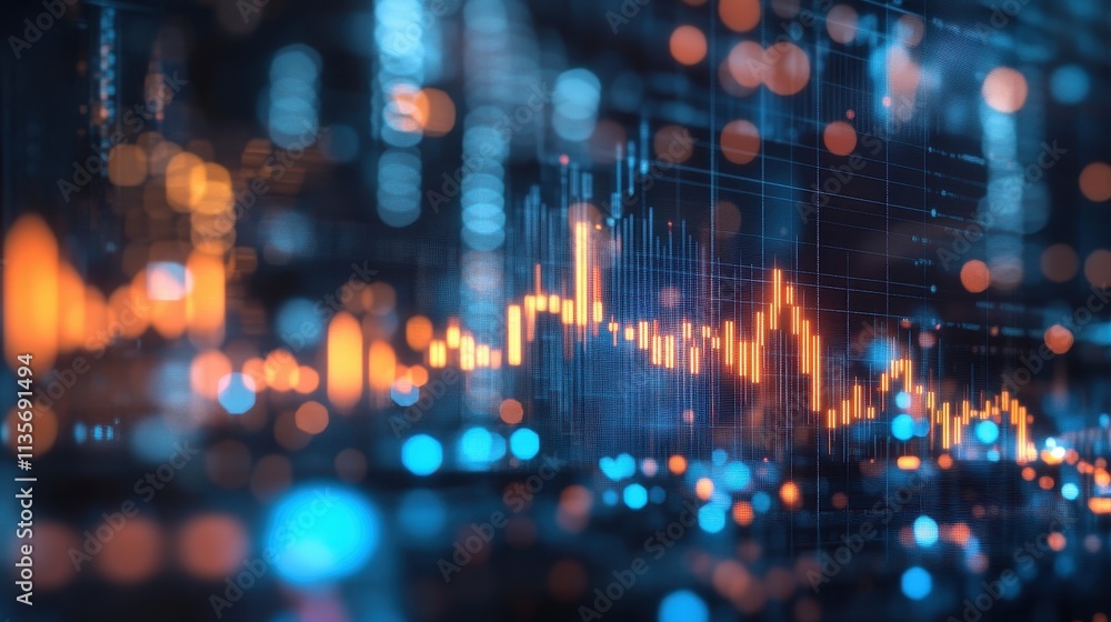 Abstract stock market graph; glowing orange and blue data points. Illustrates financial market trends, ideal for finance or technology concepts. Abstract stock market graph; glowing orange and blue data points. Illustrates financial market trends, ideal for finance or technology concepts.
