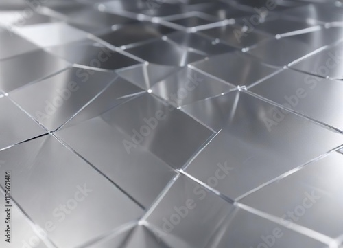 Close-up of silver diamond metal sheet background with reflection, steel, reflective surface, aluminum