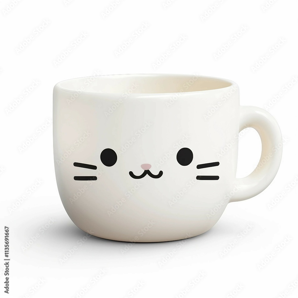 Cute ceramic mug , Isolated white background, flat lay Cute ceramic mug , Isolated white background, flat lay
