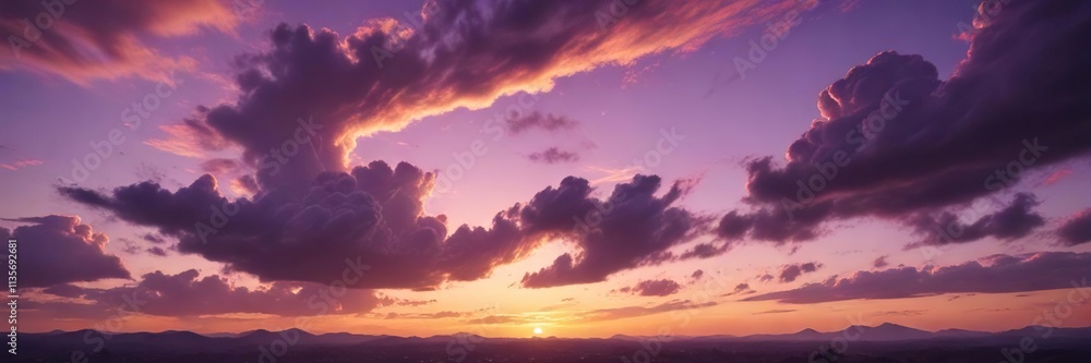 Fototapeta premium Dramatic orange and purple evening sky with sun setting, twilight, setting, sunset