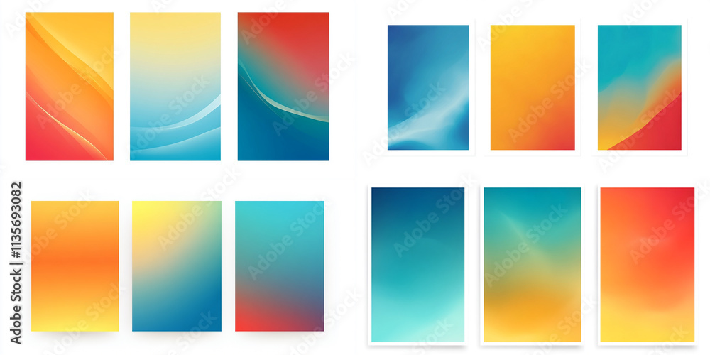 Naklejka premium Set of three vertical gradient color background vector illustrations with orange, blue, and red tones on a white background