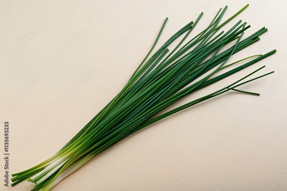 Fresh Chives Falling Isolated on Light Background Fresh Chives Falling Isolated on Light Background
