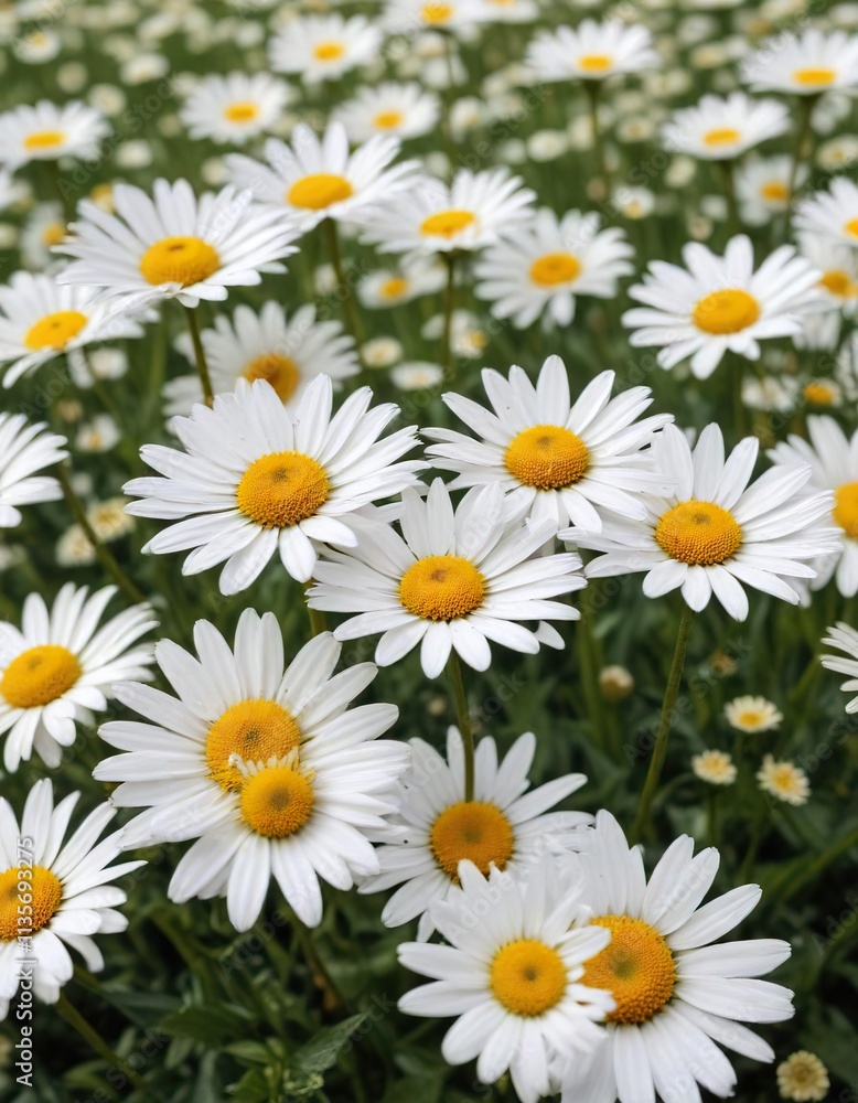 Field of white daisies dotted with golden centers, daisies, beauty. Field of white daisies dotted with golden centers, daisies, beauty.