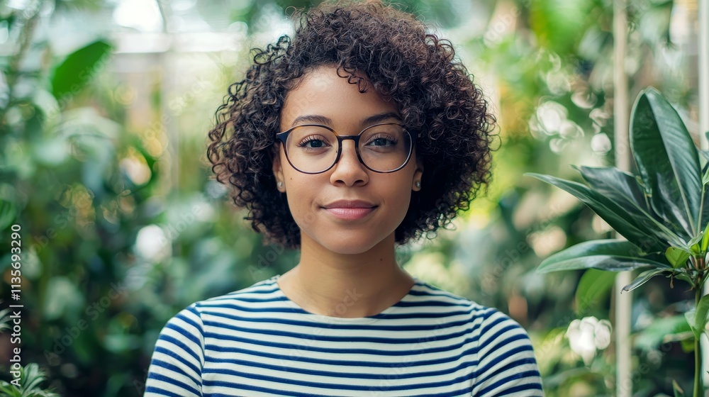 Portrait of confident woman in greenhouse surrounded by lush greenery Portrait of confident woman in greenhouse surrounded by lush greenery