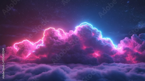 Fototapeta Naklejka Na Ścianę i Meble -  Colorful neon clouds illuminated at night over a starry sky
