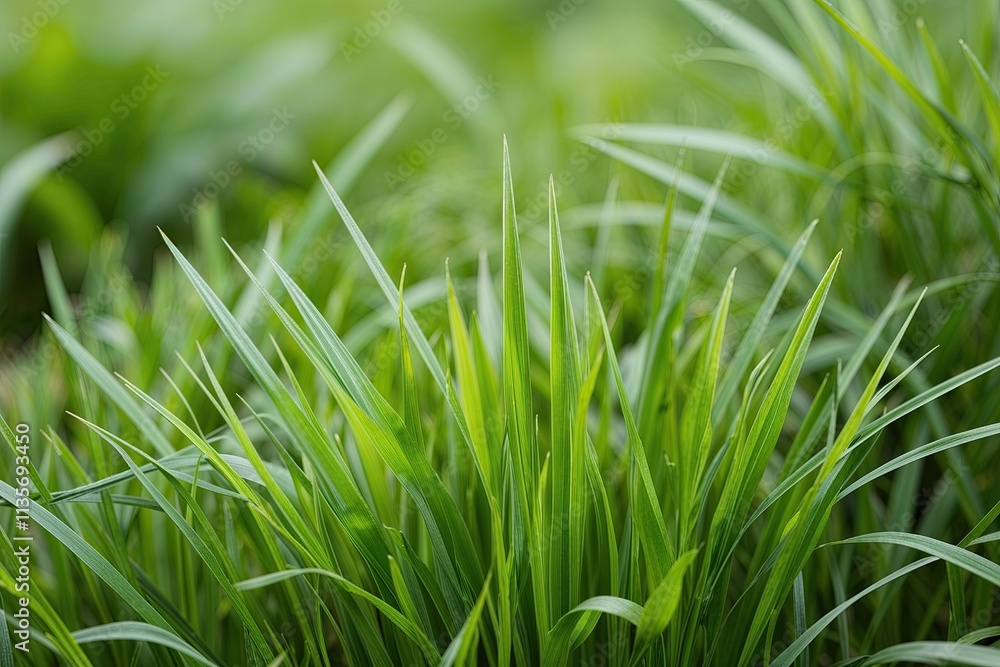 Fototapeta premium Isolated Green Grass Clump with Sharp Blades in Lush Botanical Environment