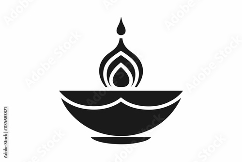 Diwali diya oil lamp flat vector icon for holiday. Black and White oil lam diya icon in flat style. Pro Vector