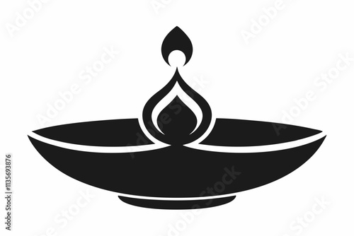 Diwali diya oil lamp flat vector icon for holiday. Black and White oil lam diya icon in flat style. Pro Vector