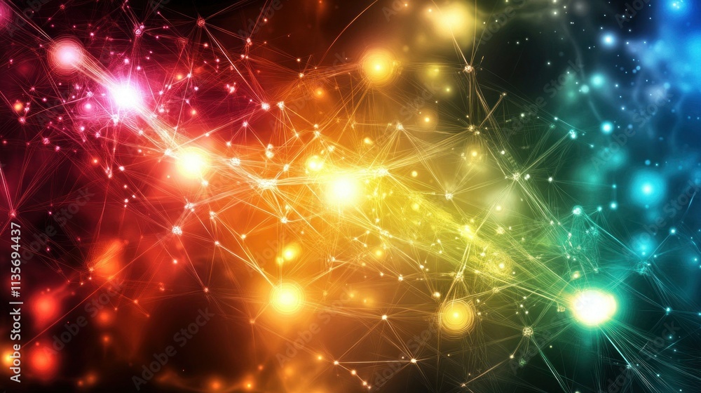 High tech rainbow themed digital wallpaper abstract glowing lines and dots background AI generated image High tech rainbow themed digital wallpaper abstract glowing lines and dots background AI generated image