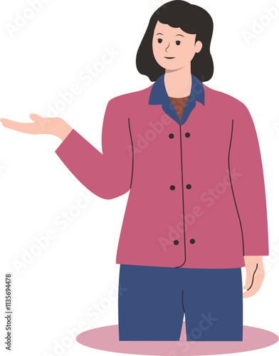 People Pointing Character with Index Finger. Showing and Presentation. Flat Vector Illustration
