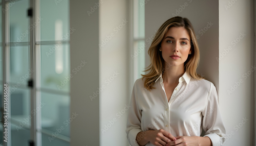 Professional Businesswoman Posing in Contemporary Office Setting Professional Businesswoman Posing in Contemporary Office Setting
