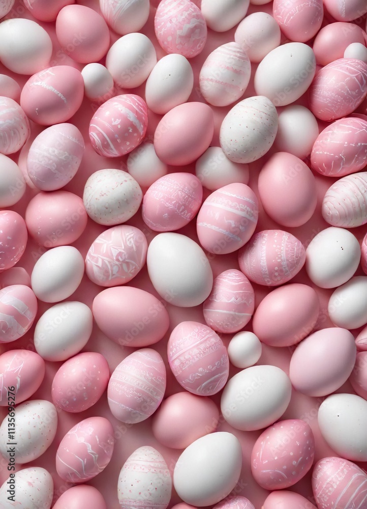 Pattern of Easter eggs in various shades of pink and white, vivid, holiday celebration, Ornate Pattern of Easter eggs in various shades of pink and white, vivid, holiday celebration, Ornate