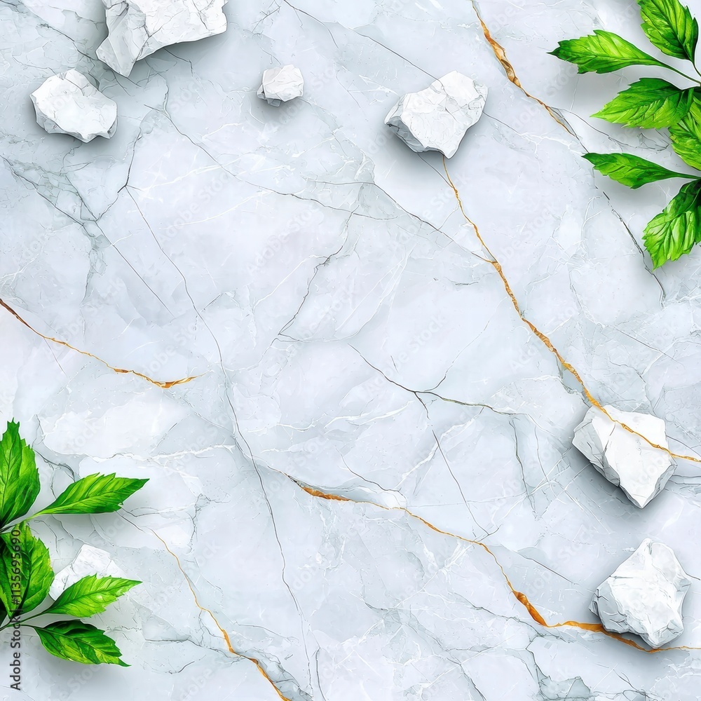 Elegant Marble Texture with Green Leaves and Gold Veins Elegant Marble Texture with Green Leaves and Gold Veins