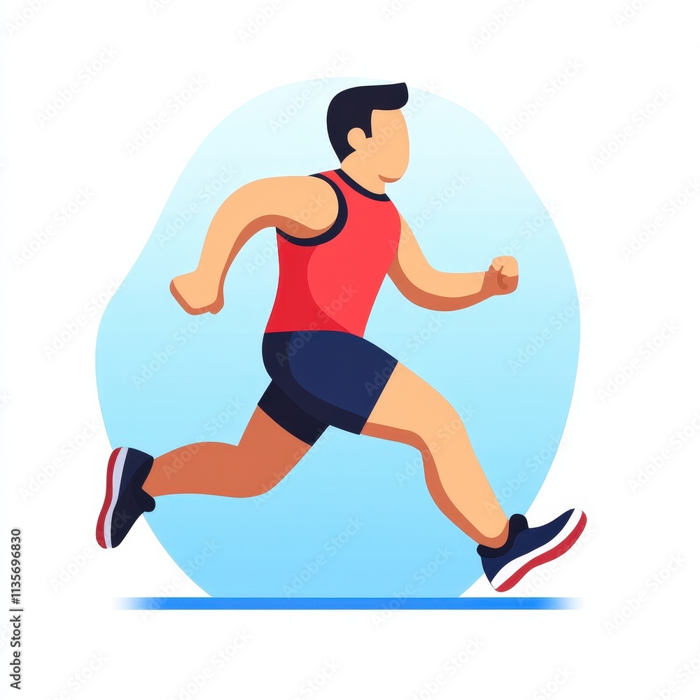 Dynamic fitness app icon featuring a man running in red shirt and blue shorts for health and wellness motivation and technology innovation Dynamic fitness app icon featuring a man running in red shirt and blue shorts for health and wellness motivation and technology innovation