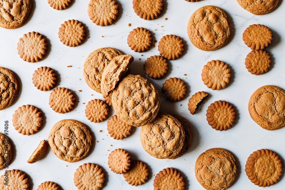 Delicious Whole Wheat Cookies and Biscuits Piled on Bright White Background Delicious Whole Wheat Cookies and Biscuits Piled on Bright White Background