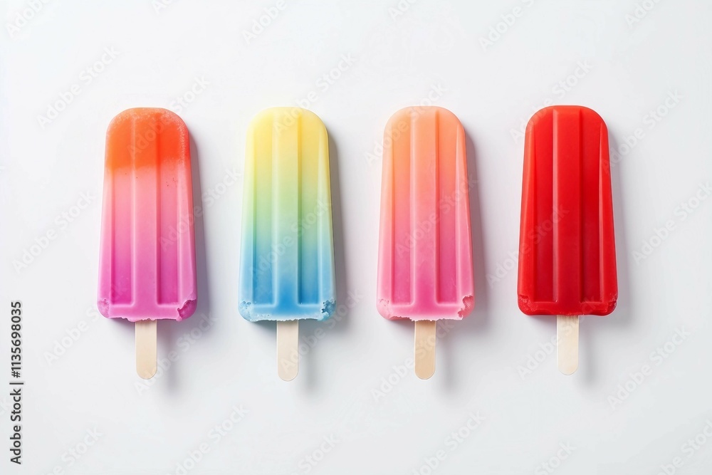 Colorful Popsicle , Isolated white background, flat lay Colorful Popsicle , Isolated white background, flat lay