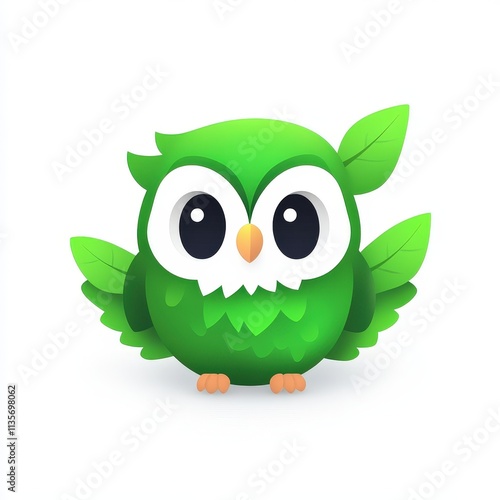 Illustrated app icon of a green owl with big eyes representing wisdom and knowledge in a modern digital design for technology applications photo