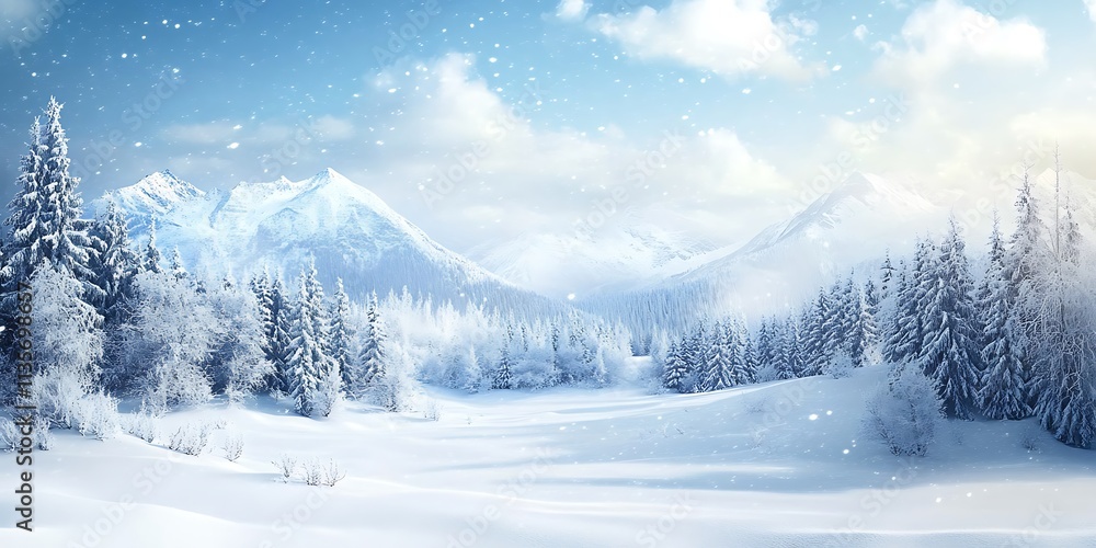A serene winter night scene with snowy trees and starry skies A serene winter night scene with snowy trees and starry skies